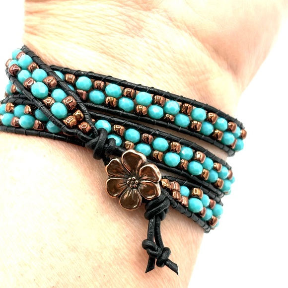 Hand Crafted Inspirational Wrap Bracelet with Aqua Crystal - Picture 9 of 9